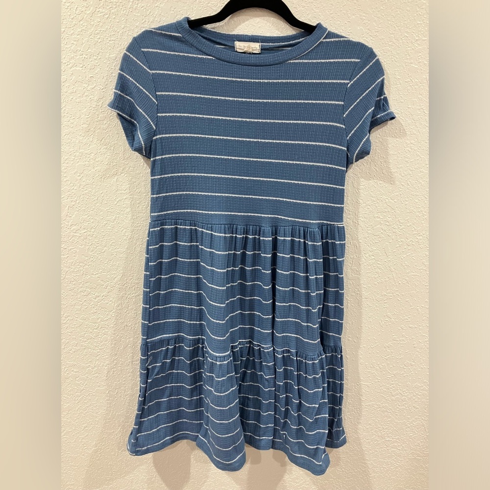 Blue dress with white stripes